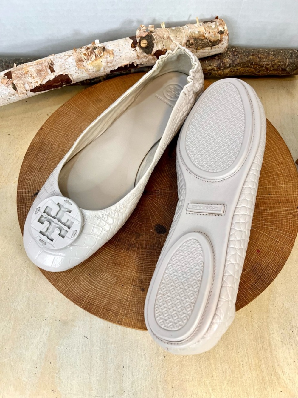 Tory Burch | sand Leather Minnie Travel Ballet Flats Size 11